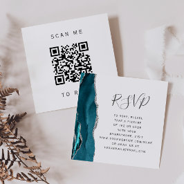 Cartão De Informações Código QR de RSVP de Ágata Prata Verde Esmeralda p