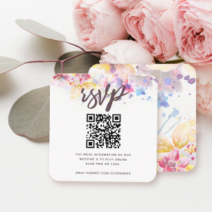 Cartão De Informações Código QR de RSVP de Aquarela Pastel