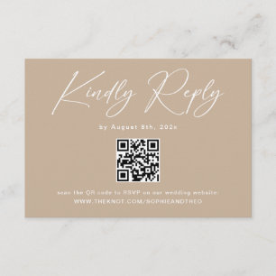 Cartão De Informações Código Qr de RSVP de Casamento Boho Bege Neutro