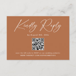 Cartão De Informações Código QR de RSVP de Casamento Boho Burnt Orange