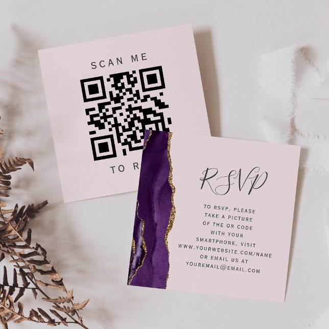 Cartão De Informações Código QR de RSVP de casamento com orçamento roxo  (Criador carregado)
