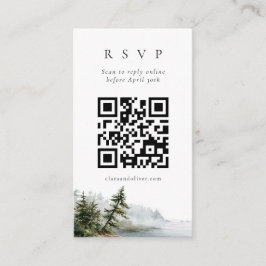 Cartão De Informações Código QR de RSVP de Casamento com Paisagem de Pin