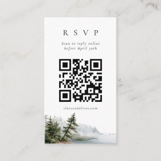 Cartão De Informações Código QR de RSVP de Casamento com Paisagem de Pin