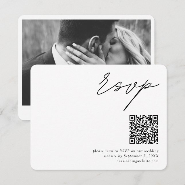 Cartão De Informações Código QR de RSVP de Casamento com Roteiro Minimal (Frente/Verso)