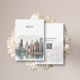 Cartão De Informações Código QR de RSVP de casamento em aquarela da silh
