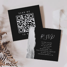 Cartão De Informações Código QR de RSVP de casamento em ardósia de prata