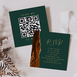 Cartão De Informações Código QR de RSVP de casamento em Verde Caçador co