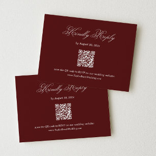 Cartão De Informações Código QR de RSVP de Casamento Moderno em Borgonha