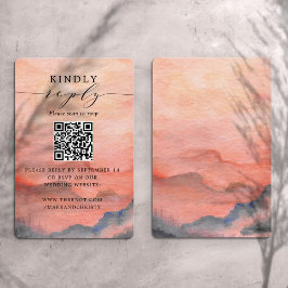 Cartão De Informações Código QR de RSVP de Casamento Montanha Pôr do Sol