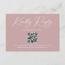 Cartão De Informações Código QR de RSVP de Casamento Rosa Poeirento Eleg