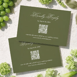Cartão De Informações Código QR de RSVP de Casamento Verde Oliva