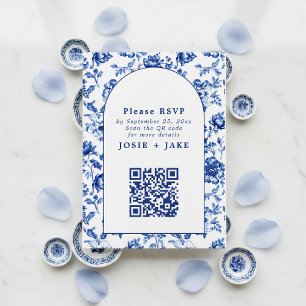 Cartão De Informações Código qr de RSVP de Floral Azul Inspirado pelo So