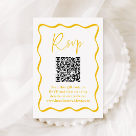 Cartão De Informações Código QR de RSVP de Moldura Amarela Moderna Ondul