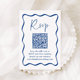 Cartão De Informações Código QR de RSVP de Moldura Ondulada Azul Moderna