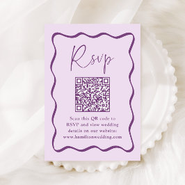 Cartão De Informações Código QR de RSVP de Moldura Ondulada Roxa Moderna