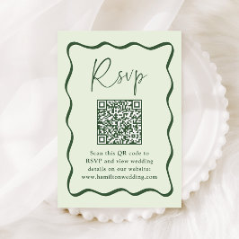 Cartão De Informações Código QR de RSVP de Moldura Ondulada Verde Modern