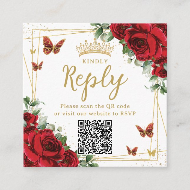 Cartão De Informações Código QR de RSVP de Quinceañera com Borboletas Fl (Frente)
