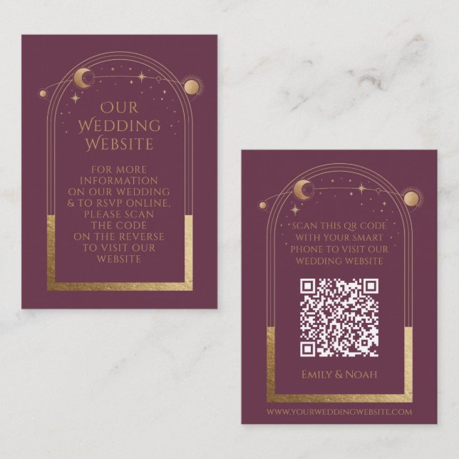 Cartão De Informações Código QR de RSVP de Website de Casamento Dourado  (Frente/Verso)