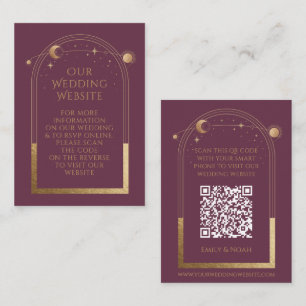Cartão De Informações Código QR de RSVP de Website de Casamento Dourado