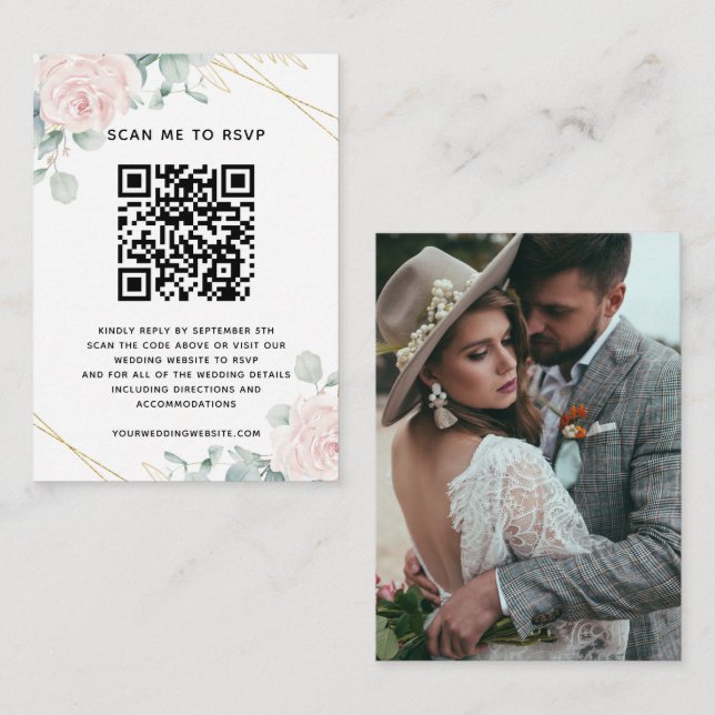 Cartão De Informações Código QR de RSVP de Website de Casamento Eucalypt (Frente/Verso)