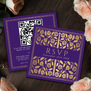 Cartão De Informações Código QR de RSVP do Casamento Real com Espada de 