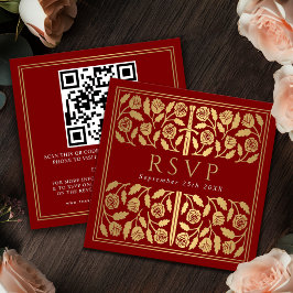 Cartão De Informações Código QR de RSVP do Casamento Real com Espada de