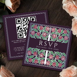 Cartão De Informações Código QR de RSVP do Casamento Real Floral Pratead