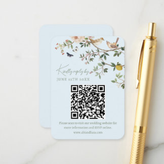 Cartão De Informações Código QR de RSVP do Site de Casamento Chinoiserie