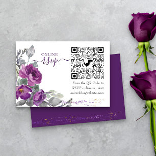 Cartão De Informações Código QR de RSVP Floral de Casamento Roxo Online