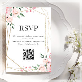 Cartão De Informações Código QR de RSVP | Floral Rosa Beije