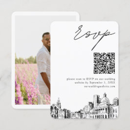Cartão De Informações Código QR de RSVP Moderno de Casamento de Boston