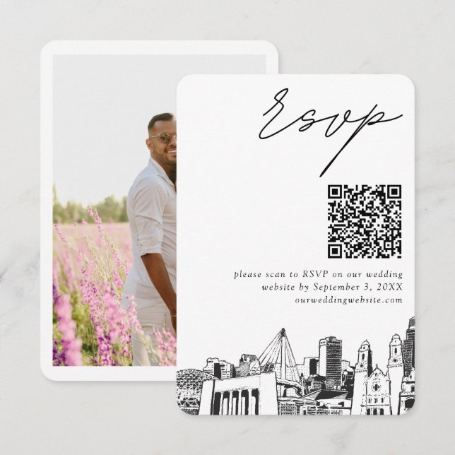 Cartão De Informações Código QR de RSVP Moderno de Casamento de Omaha (Frente/Verso)