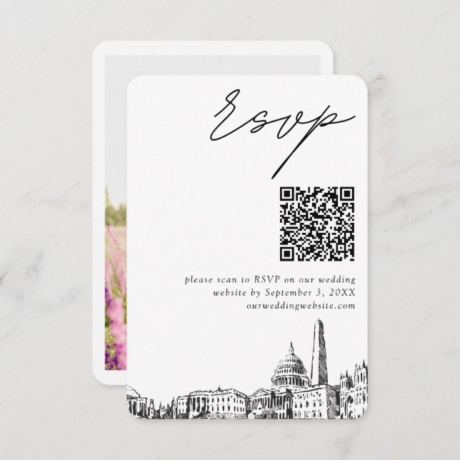 Cartão De Informações Código QR de RSVP Moderno de Casamento de Washingt (Frente/Verso)