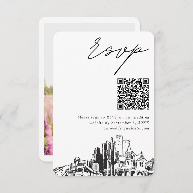 Cartão De Informações Código QR de RSVP Moderno de Casamento Phoenix (Frente/Verso)