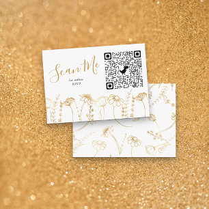 Cartão De Informações Código QR de RSVP Online Desenho de Flor Silvestre