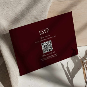 Cartão De Informações Código QR de RSVP para Casamento Burgundy Modern R