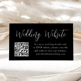 Cartão De Informações Código QR de Site de Casamento Preto com Script Si