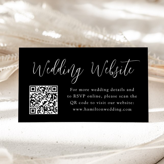 Cartão De Informações Código QR de Site de Casamento Preto com Script Si (Criador carregado)