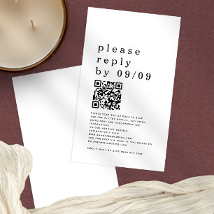 Cartão De Informações Código QR de Tipografia Simples Preto Branco RSVP