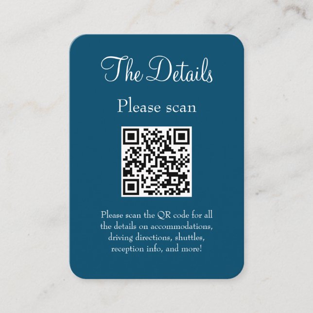 Cartão De Informações Código QR: Detalhes do Casamento Azul no Oceano Mo (Frente)