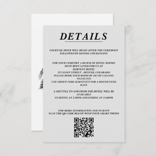 Cartão De Informações Código QR do Casal de Esqui e Detalhes (Frente/Verso)