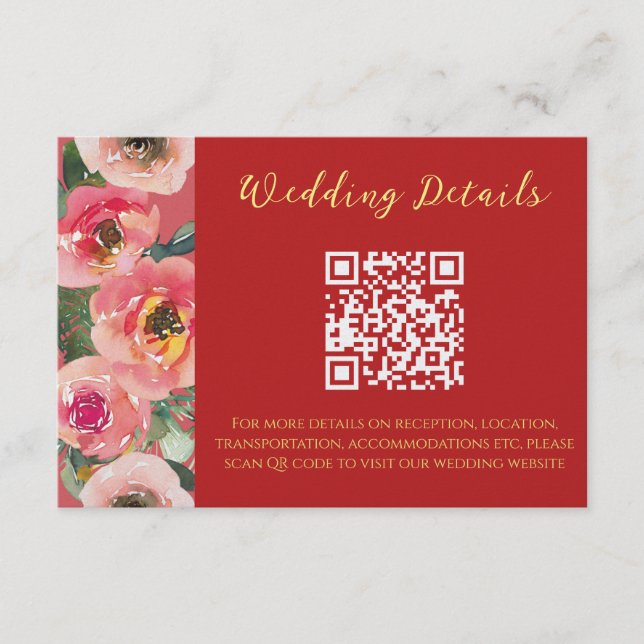 Cartão De Informações Código QR do casamento chinês de fronteira floral  (Frente)