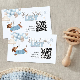Cartão De Informações Código QR do Dachshund Registro de Bebê Site Azul