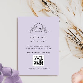Cartão De Informações Código QR do Monograma de Lavanda Elegante / RSVP