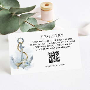 Cartão De Informações Código QR do Registro de Casamento Floral Azul Bra