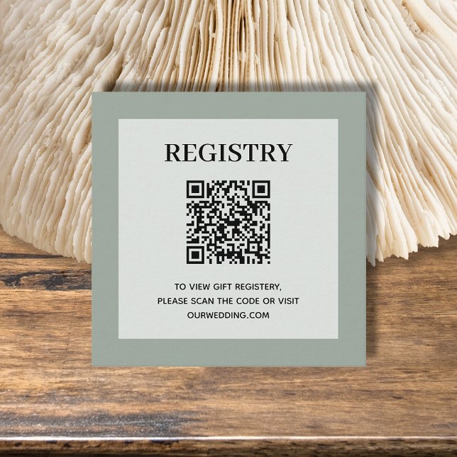 Cartão De Informações Código QR do Registro de Casamento Verde (Sage green wedding or bridal shower registry enclosure card with QR Code - 2.5" x 2.5")