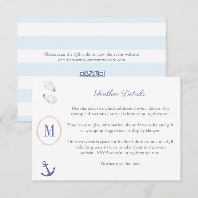 Cartão De Informações Código QR do Registro de Chá de Bebê do Monograma  (Frente/Verso)