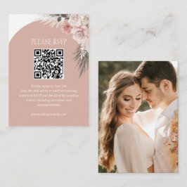 Cartão De Informações Código QR do Site de Casamento Boho Pampas Grama R