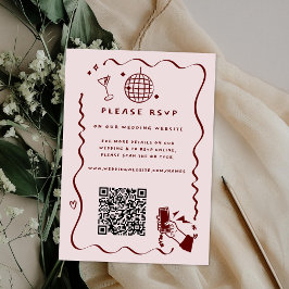 Cartão De Informações Código QR do Site de Casamento Caprichoso e Retrô