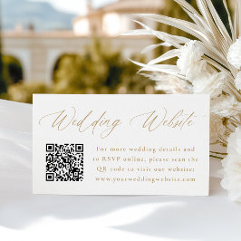 Cartão De Informações Código QR do Site de Casamento com Caligrafia Dour